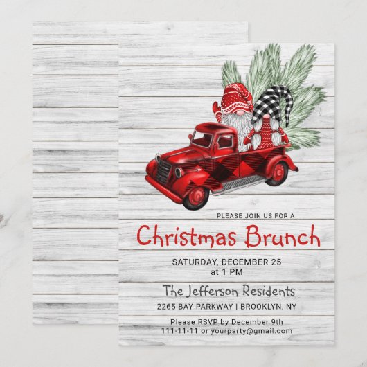  Buffalo Red Truck Gnomes kerst Brunch Kaart (Voorkant / Achterkant)