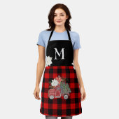 Buffalo Rode Zwarte Geruite Kerst Monogram Vrachtw Schort (Gedragen)