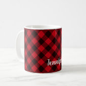 Buffalo rood en zwart geruit patroon Kerstmis Koffiemok (Voorkant links)