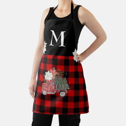 Buffalo rood zwart geruite vakantie monogram vrach schort (Insitu)