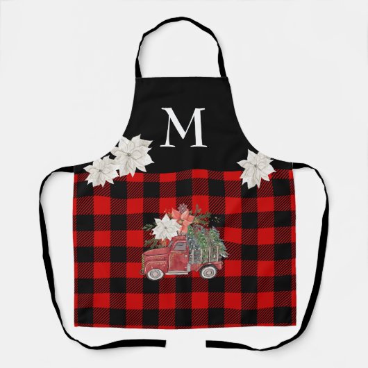 Buffalo rood zwart geruite vakantie monogram vrach schort (Voorkant)