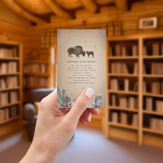 Buffalo Roze Cactus Girl Baby shower Book Request Informatiekaartje