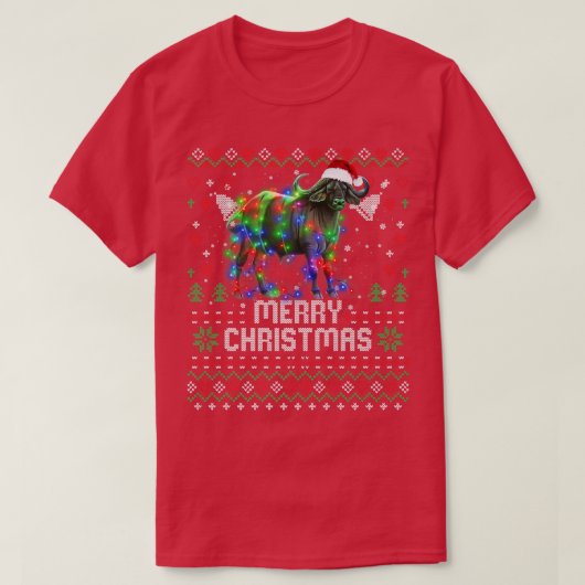 Buffalo Santa Hat Animal kerstboomverlichting T-shirt (Design voorkant)
