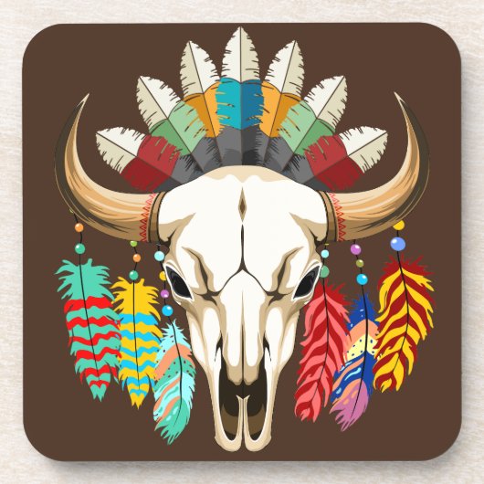 Buffalo Schedel Native American Embleem Bier Onderzetter (Voorkant)