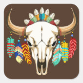 Buffalo Schedel Native American Embleem Vierkante Sticker (Voorkant)