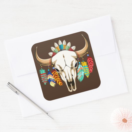 Buffalo Schedel Native American Embleem Vierkante Sticker (Envelop)
