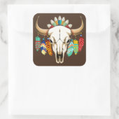 Buffalo Schedel Native American Embleem Vierkante Sticker (Tas)