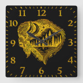 Buffalo silhouet met bergen ontwerp vierkante klok (Voorkant)