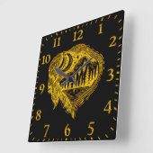 Buffalo silhouet met bergen ontwerp vierkante klok (Hoek)