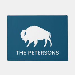 Buffalo Silhouette Persoonlijk Blauw en Wit Deurmat