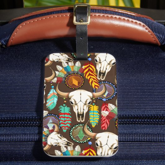 Buffalo Skull Native American Emblem Bagagelabel (Voorkant Insitu 2)