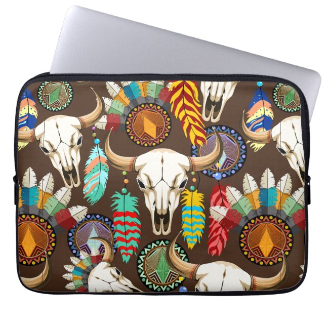 Buffalo Skull Native American Emblem Laptop Sleeve (Voorkant)