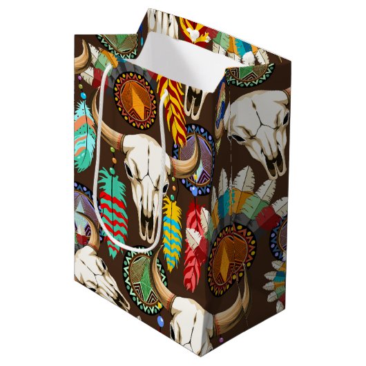 Buffalo Skull Native American Emblem Medium Cadeauzakje (Voorkant Gekanteld)