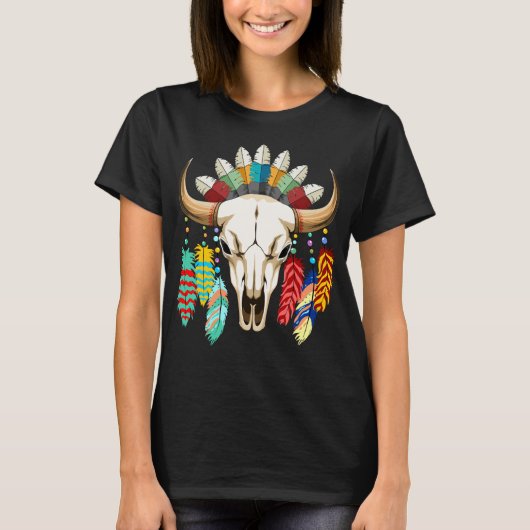 Buffalo Skull Native American Emblem T-shirt (Voorkant)