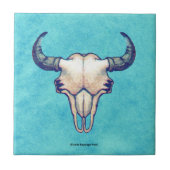 Buffalo Skull Turquoise Faux Parchment Tegeltje (Voorkant)