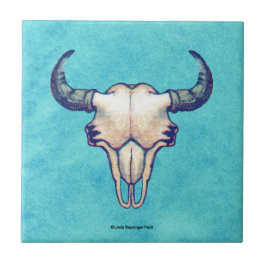 Buffalo Skull Turquoise Faux Parchment Tegeltje
