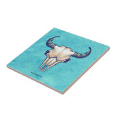 Buffalo Skull Turquoise Faux Parchment Tegeltje (Zijkant)
