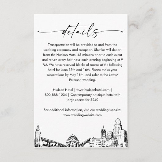 Buffalo Skyline bruiloft details Kaart, 3.5x5 Informatiekaartje (Voorkant)