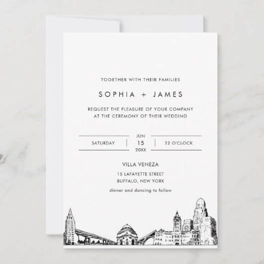 Buffalo Skyline bruiloft uitnodiging met foto (Voorkant)