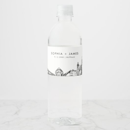 Buffalo Skyline bruiloft Waterfles Etiket (Voorkant)