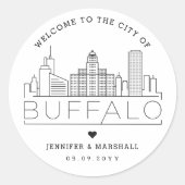 Buffalo Skyline | Bruiloft Welkom Favor Ronde Sticker (Voorkant)