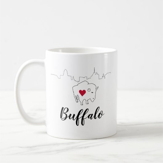 Buffalo Skyline Illustration Coffee Mok (Links)