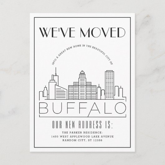 Buffalo Skyline Modern Deco | Adres Gewijzigd Aankondigingskaart (Voorkant)