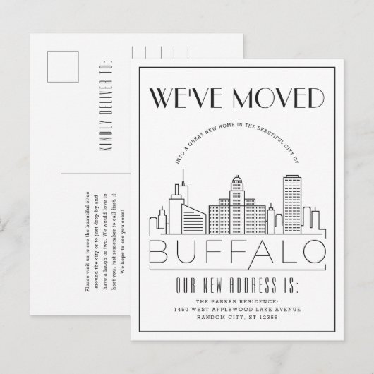 Buffalo Skyline Modern Deco | Adreswijziging Aankondigingskaart (Voorkant / Achterkant)