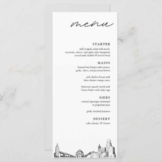 Buffalo Skyline Modern Huwelijksdiner Menu (Voorkant / Achterkant)