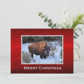 Buffalo Sneeuw Foto Kerst Flat Feestdagenkaart (Staand voorkant)