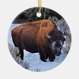 Buffalo Sneeuwfoto Keramisch Ornament