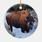 Buffalo Sneeuwfoto Keramisch Ornament (Achterkant)