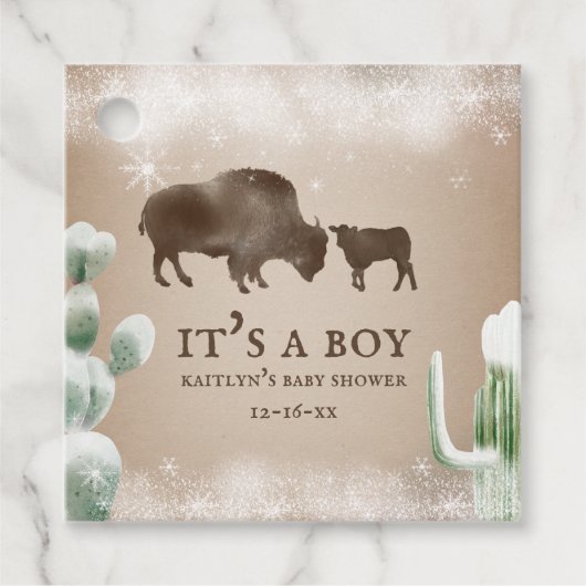 Buffalo Snow Desert Cactus Boy Baby shower Bedankjes Labels (Voorkant)