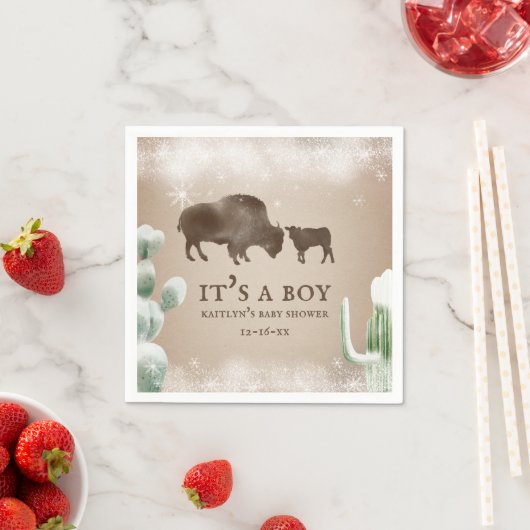 Buffalo Snow Desert Cactus Boy Baby shower servett Servet (Insitu)