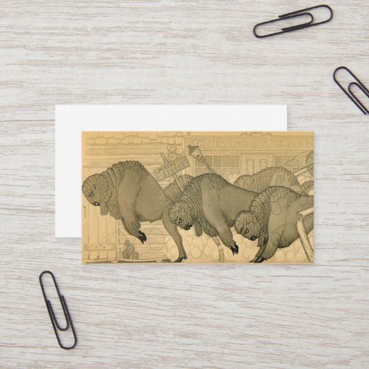 Buffalo Stampede, Savage Iowa, 1923 by Grant Wood Visitekaartje (Voorkant / Achterkant in situ)