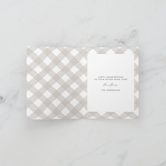 Buffalo tartan modern naturel 1 foto thanksgiving feestdagen kaart (Binnen)