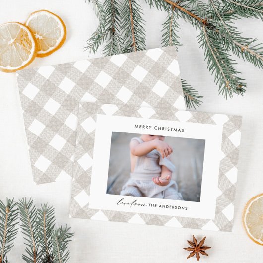 Buffalo tartan modern natuurlijk 1 fotoKerstmis Feestdagenkaart