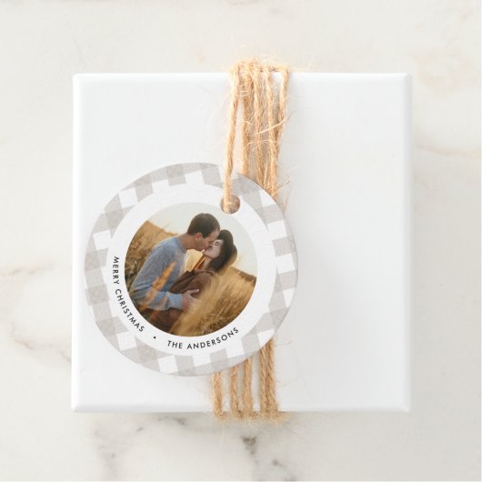 Buffalo tartan moderne natuurfoto Kerstmis Bedankjes Labels (In situ)