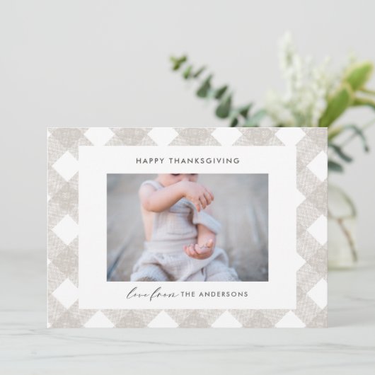 Buffalo tartan moderne natuurlijke 1 foto-Thanksgi Feestdagenkaart (Staand voorkant)