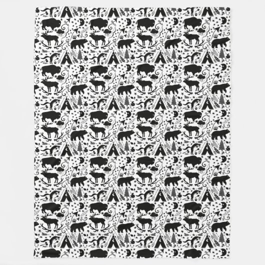 Buffalo Tepee Beer Deer Arrows Fox en Tomahawks Fleece Deken (Voorkant)