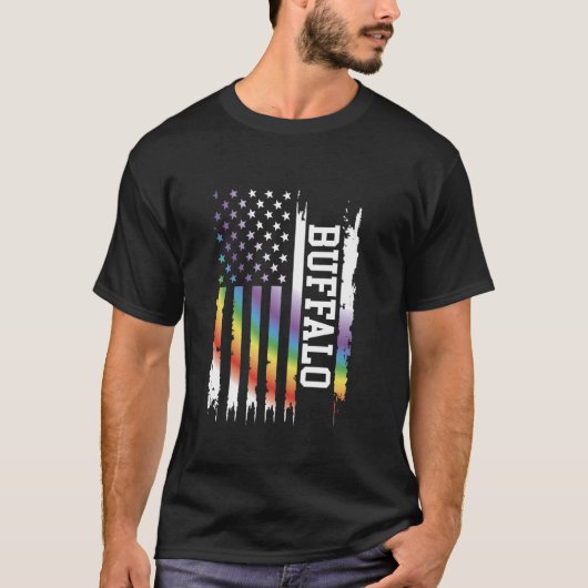 Buffalo Verenigde Staten Distressed Rainbow Amerik T-shirt (Voorkant)
