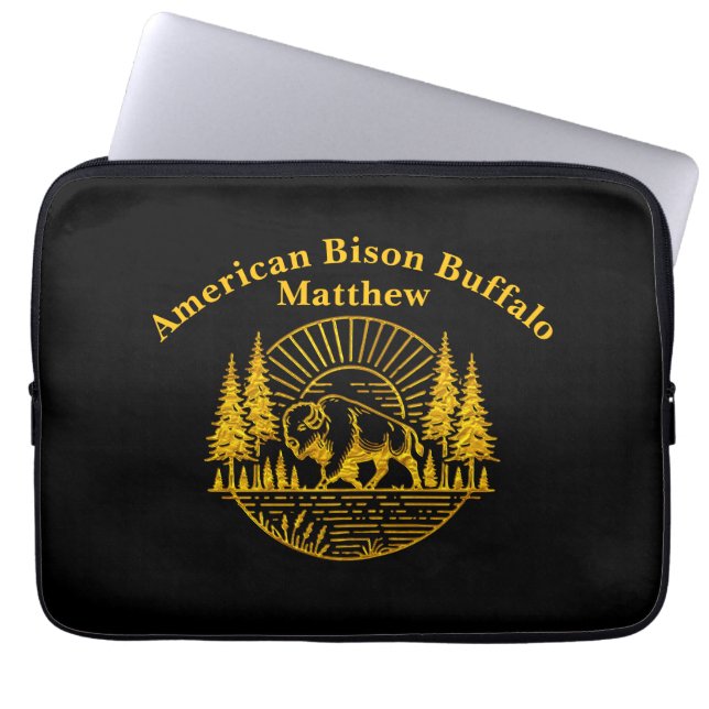 Buffalo Walking bij de rivier bij zonsondergang Laptop Sleeve (Voorkant)