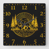 Buffalo Walking bij de rivier bij zonsondergang Vierkante Klok (Voorkant)