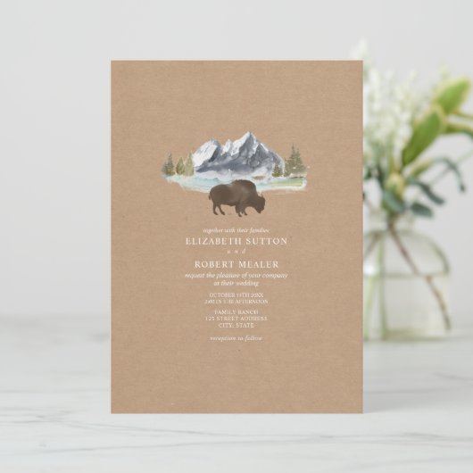 Buffalo Waterverf Mountain Cardstock Weddenschap Kaart (Staand voorkant)