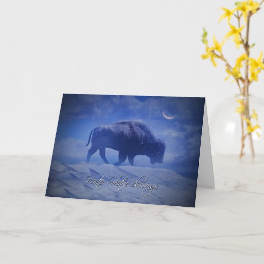Buffalo Winter Solstice Blessings Wildlife Kaarten (Gele Bloem)