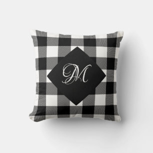 Buffalo wit en zwart geruit met monogram kussen