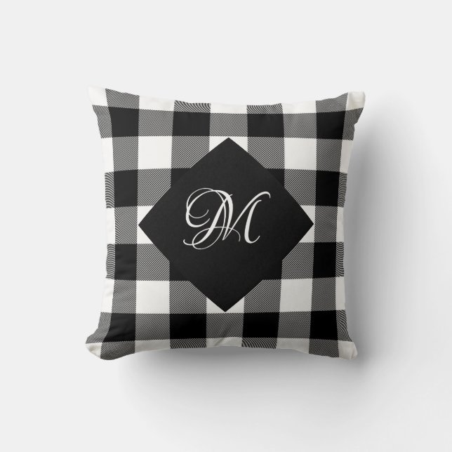 Buffalo wit en zwart geruit met monogram kussen (Voorkant)