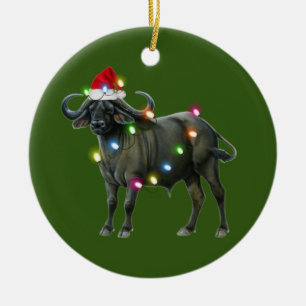 Buffalo With Hat Lights Christmas Keramisch Ornament