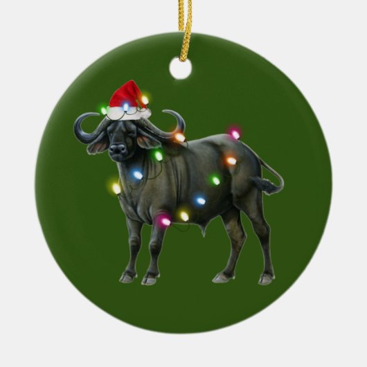 Buffalo With Hat Lights Christmas Keramisch Ornament (Voorkant)