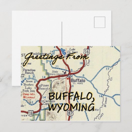 Buffalo Wyoming  Map Briefkaart (Voorkant / Achterkant)